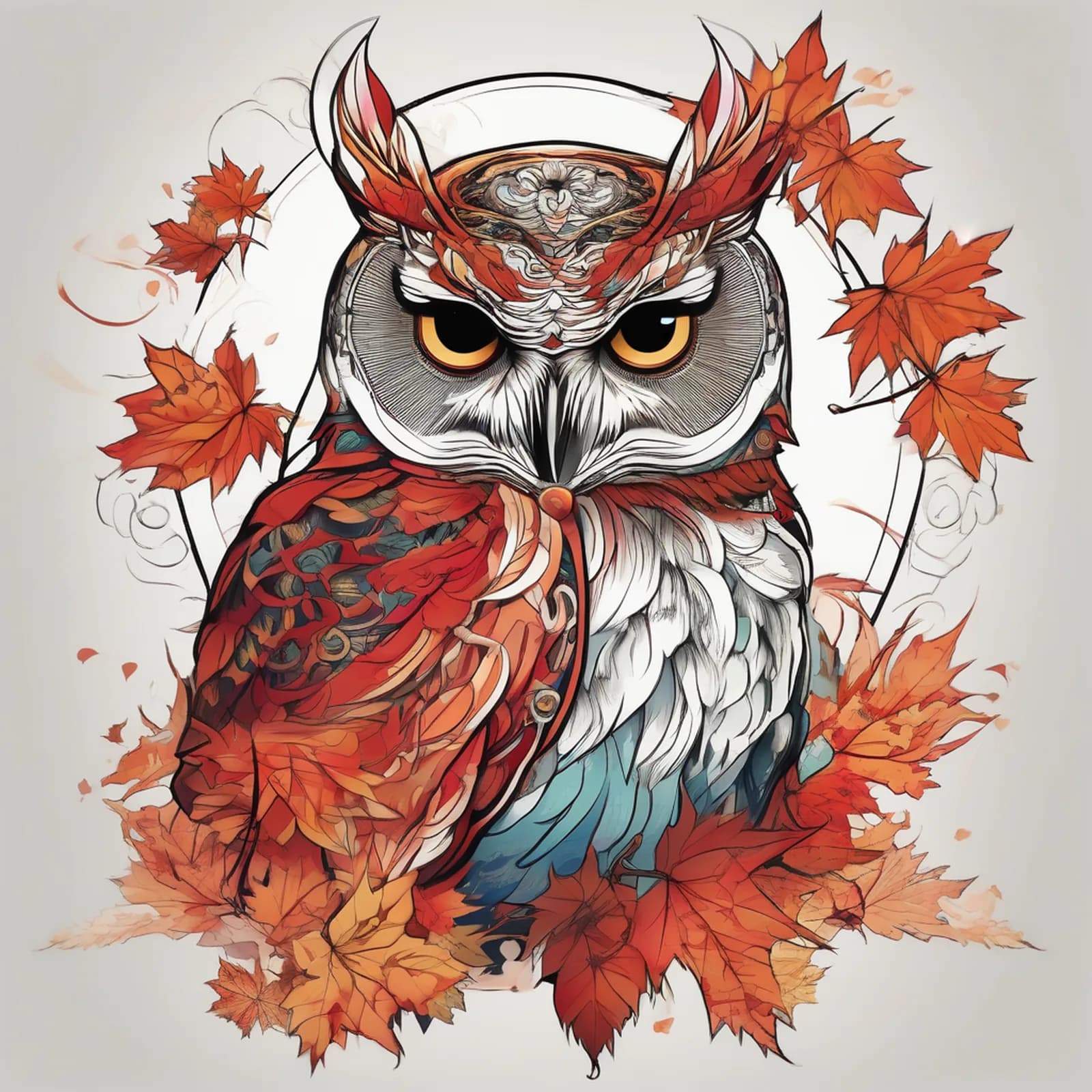 Japanese Fukurou Owl tattoo design, alternative version 4