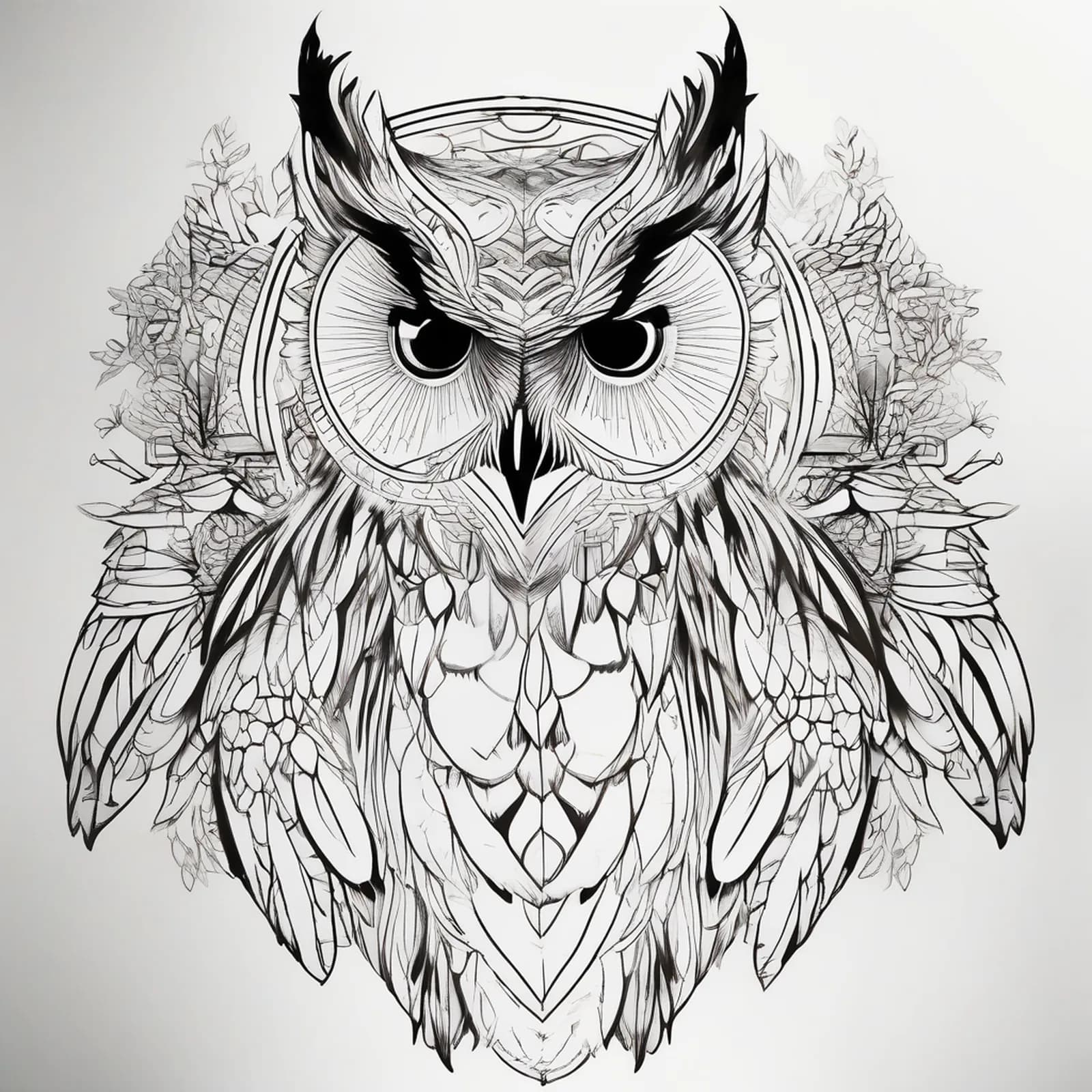 Minimalist Owl On Ribs tattoo design, alternative version 2