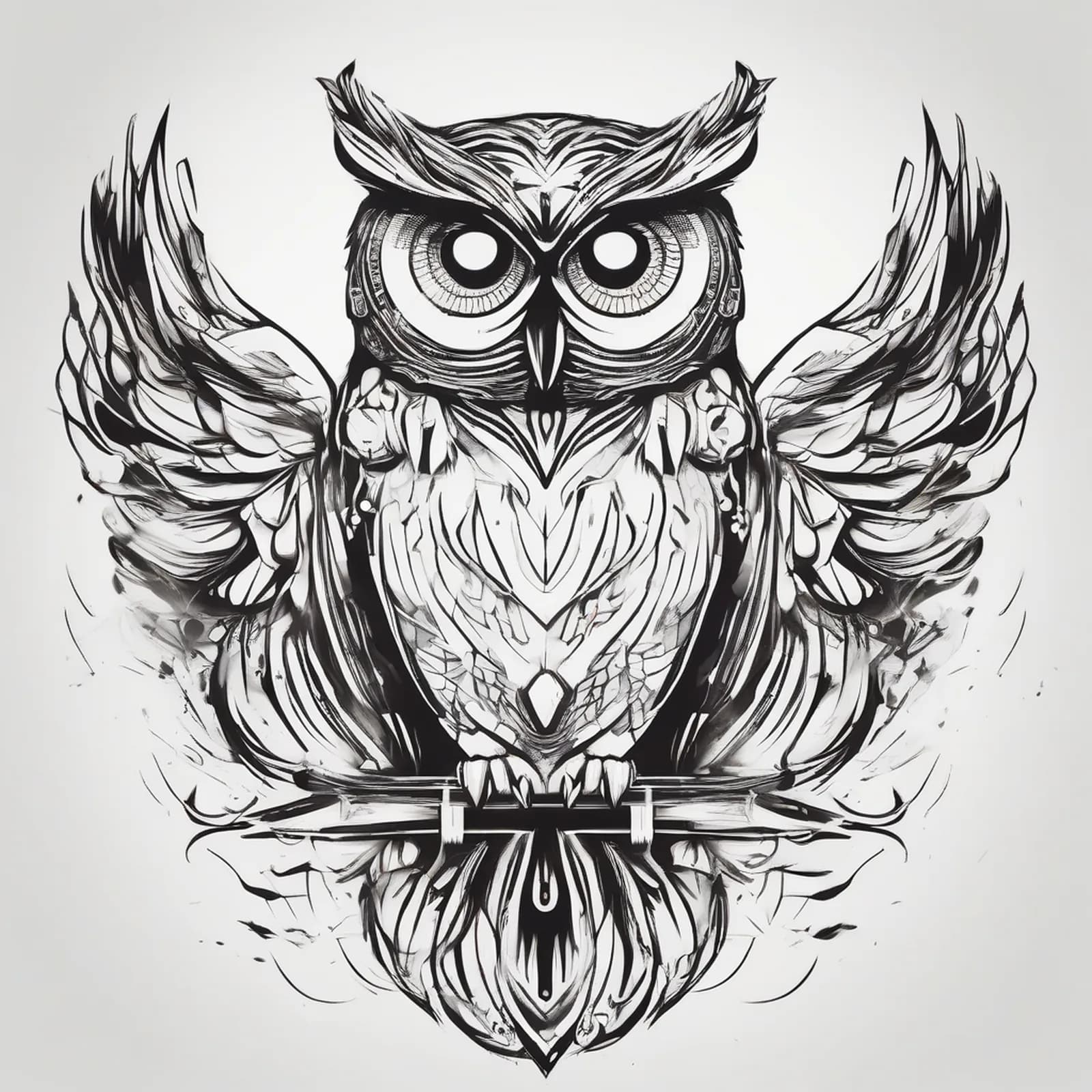 Minimalist Owl On Ribs tattoo design, alternative version 3
