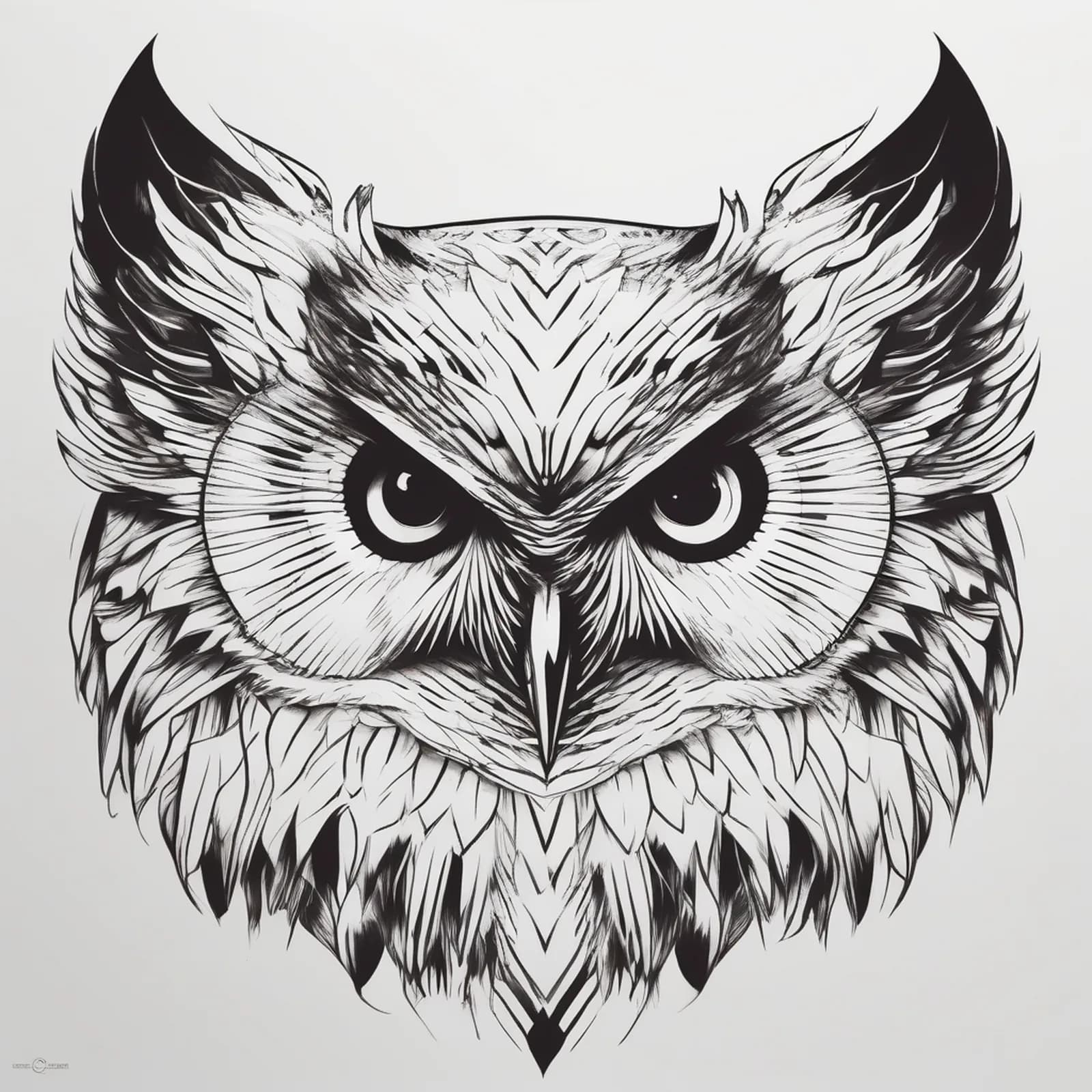 Minimalist Owl On Ribs tattoo design, alternative version 4