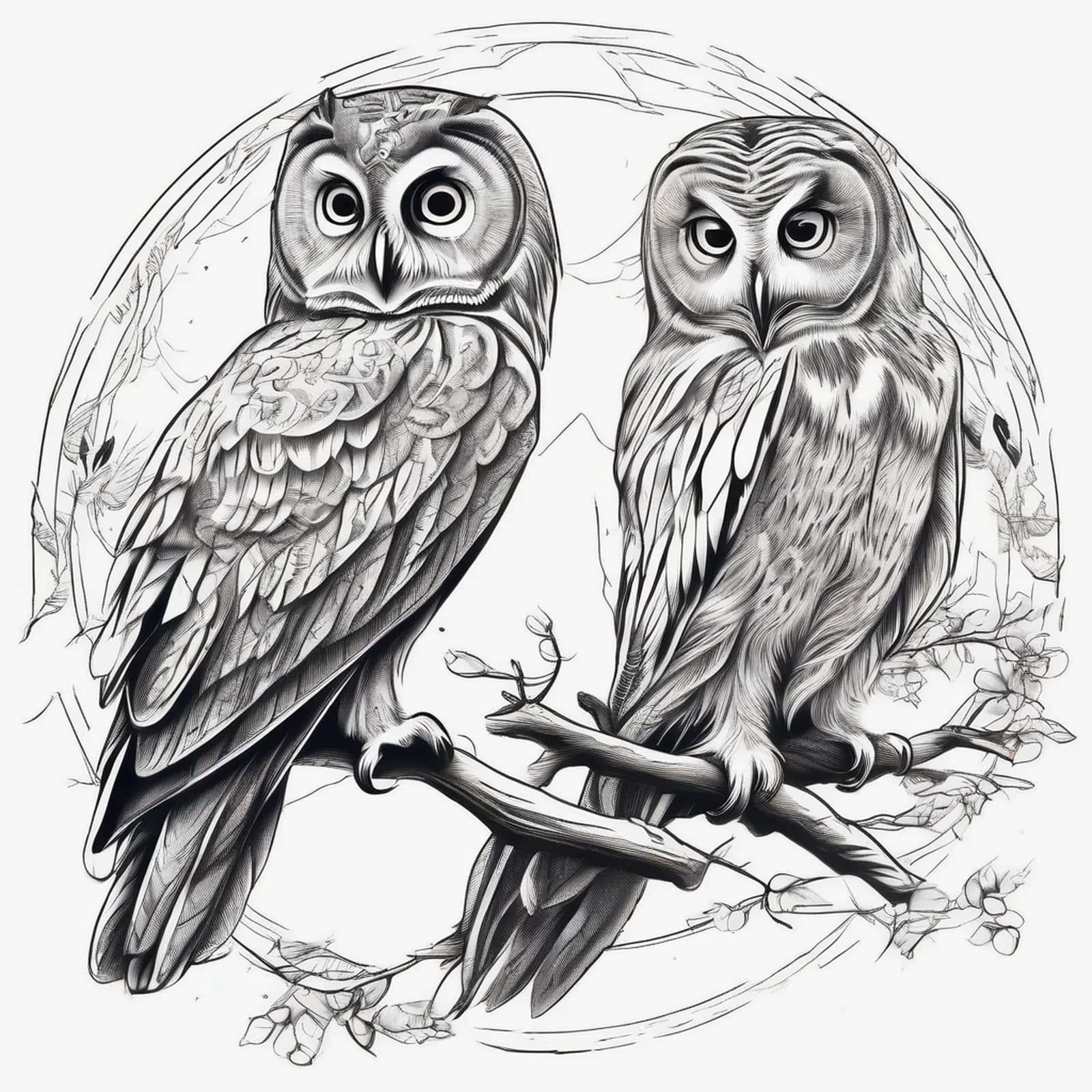Mother And Baby Owl tattoo design, alternative version 2