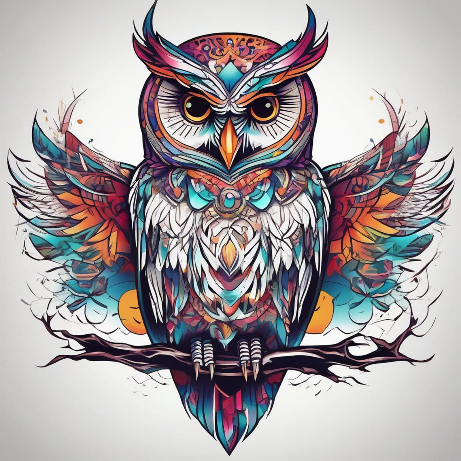 Neo Traditional Owl tattoo design, alternative version 2