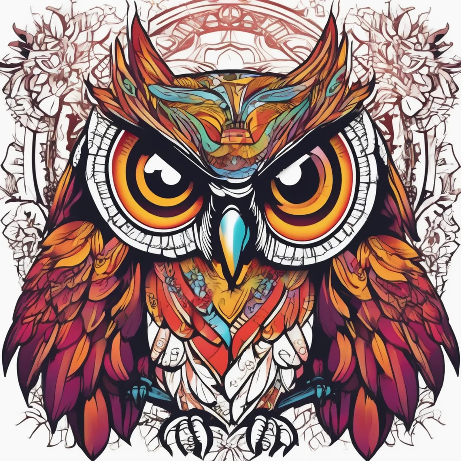 Neo Traditional Owl tattoo design, alternative version 3