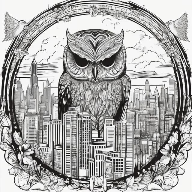Night Owl Over City tattoo design