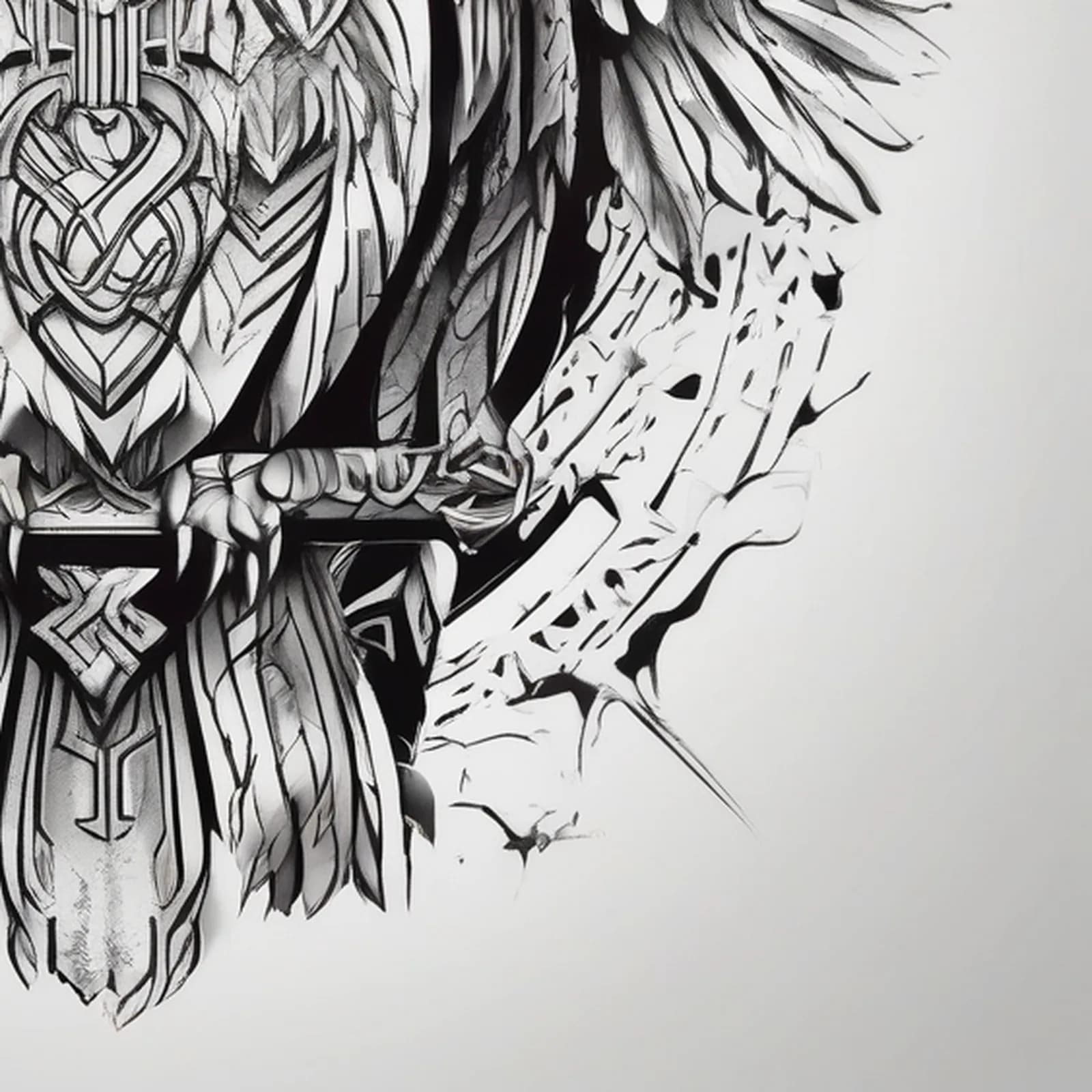 Norse Guardian Owl tattoo design, close-up detail
