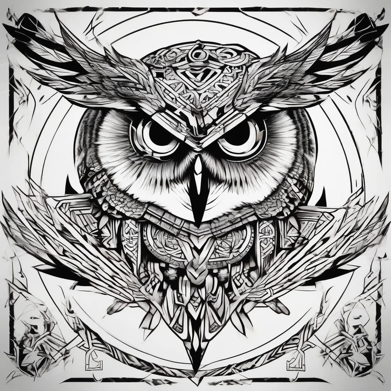 Norse Guardian Owl tattoo design, alternative version 2