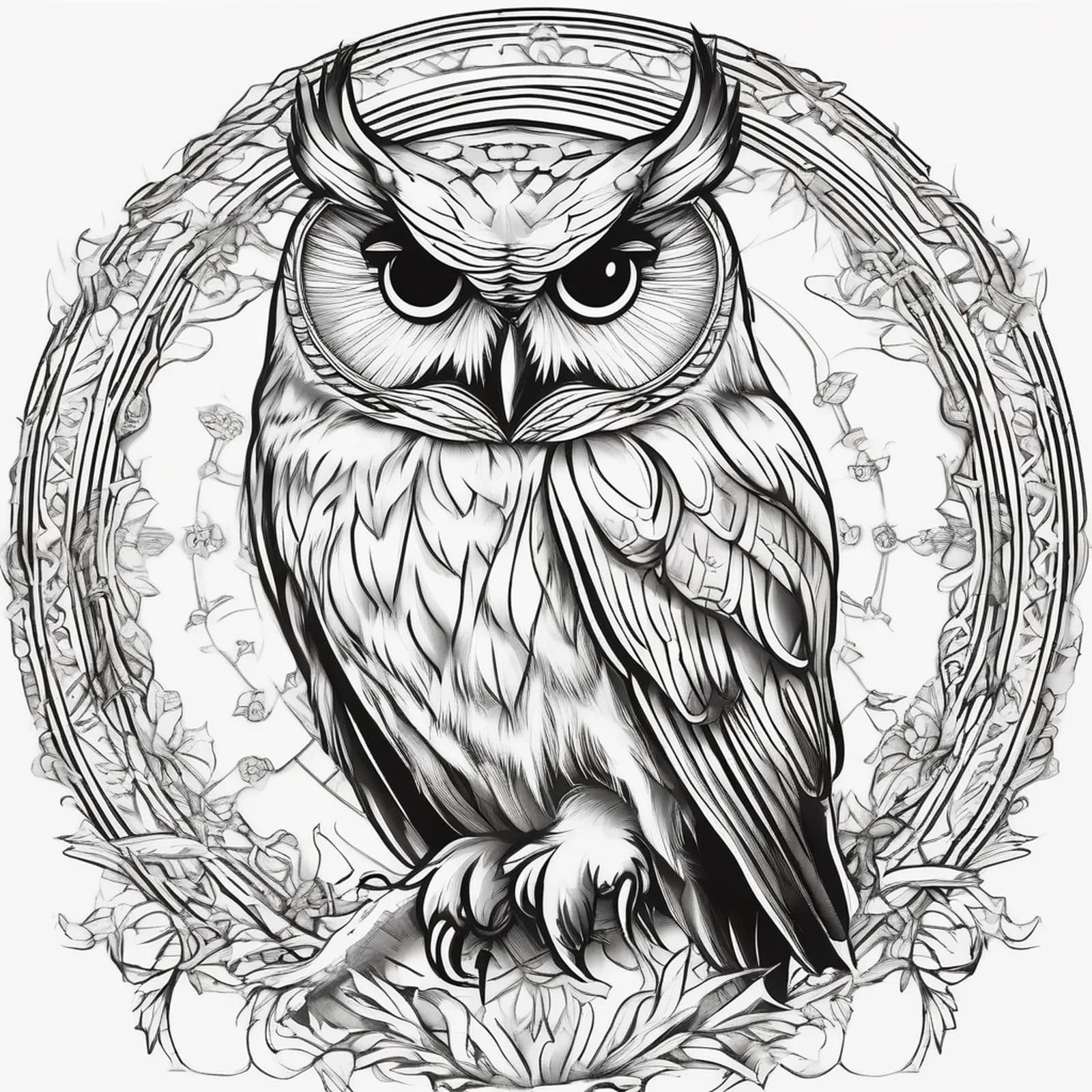 Northern Saw Whet Owl tattoo design, alternative version 2