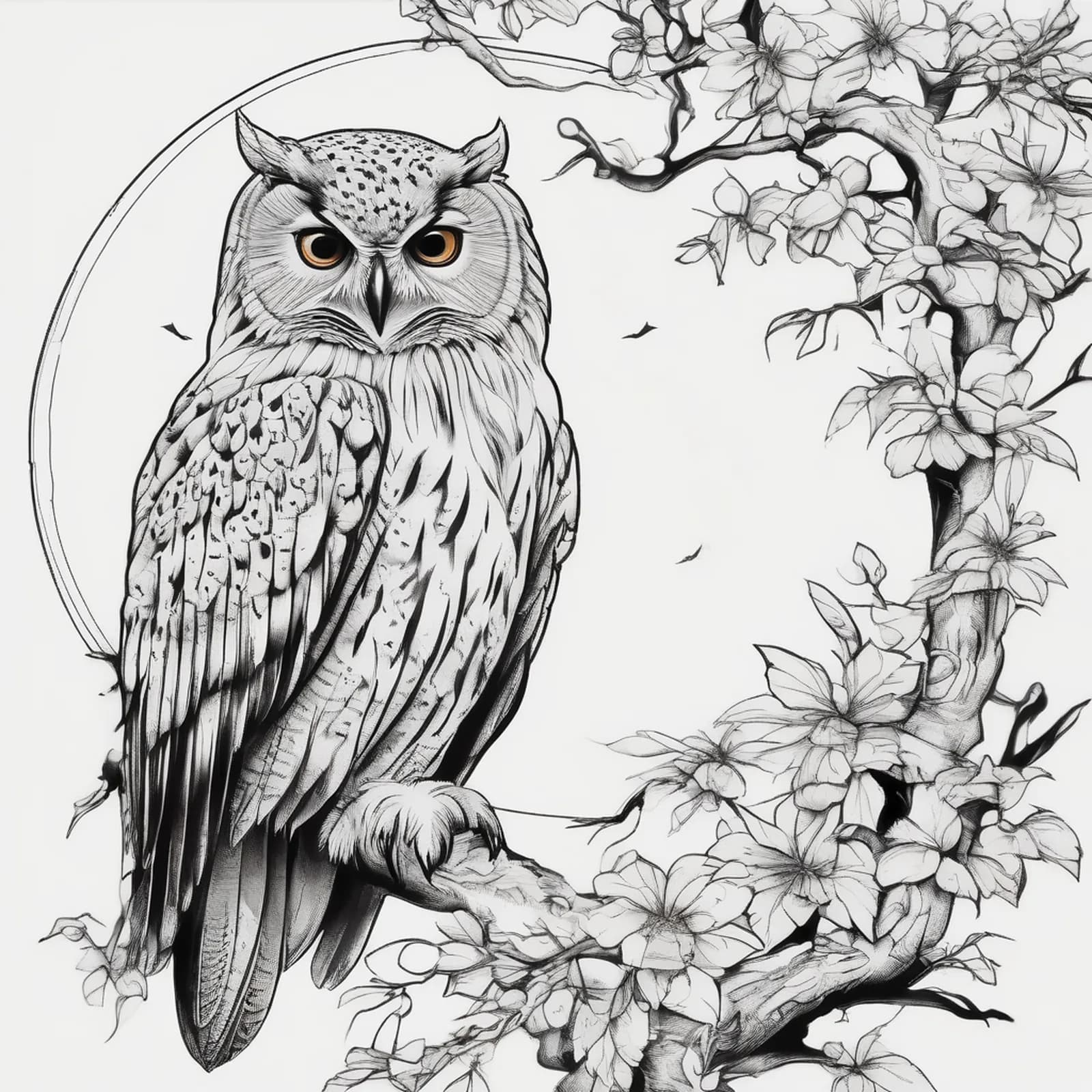 Owl Along The Spine tattoo design, alternative version 3
