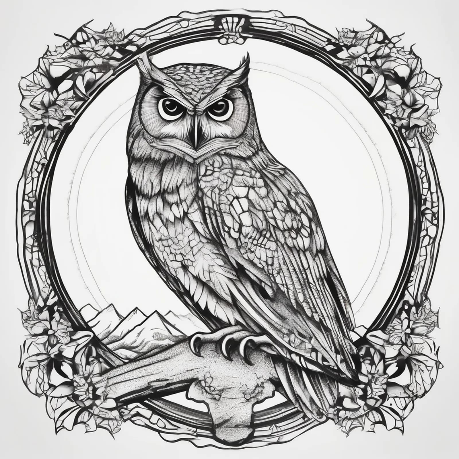 Owl Along The Spine tattoo design, alternative version 4