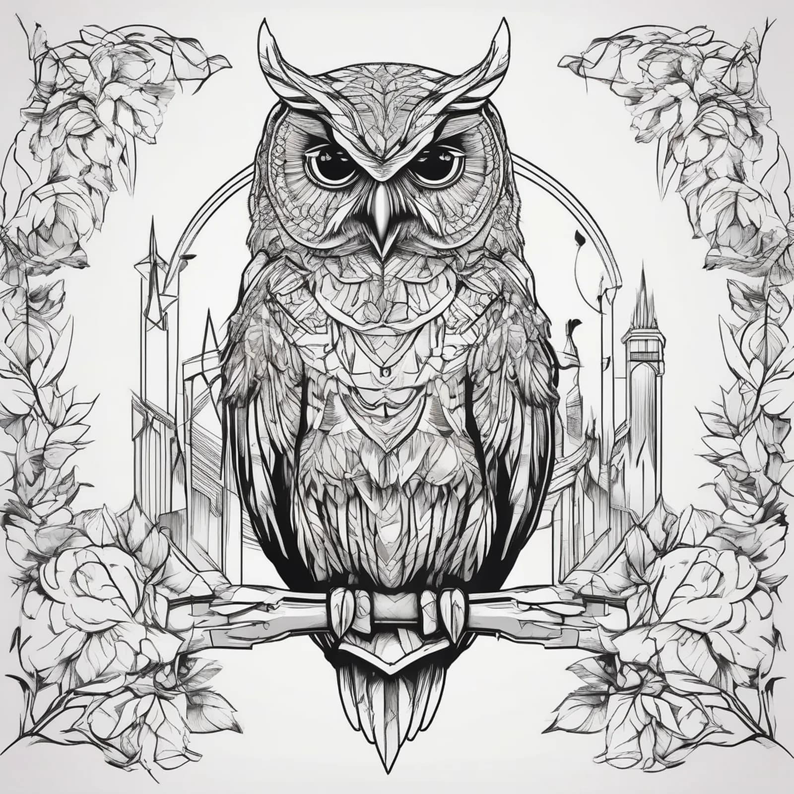 Owl And Arrow tattoo design, alternative version 2