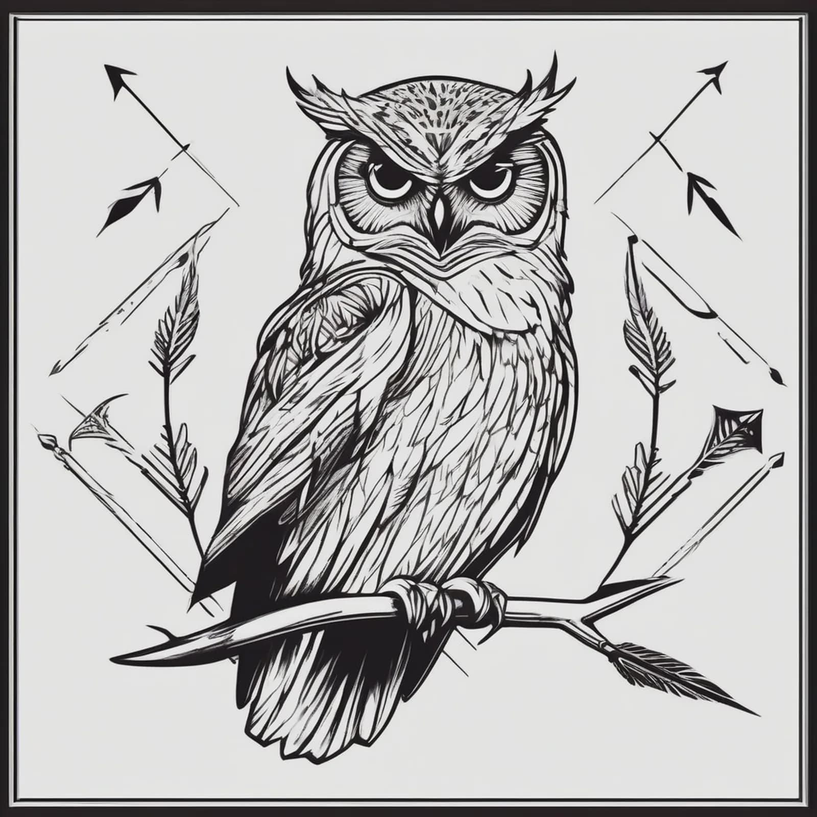 Owl And Arrow tattoo design, alternative version 4