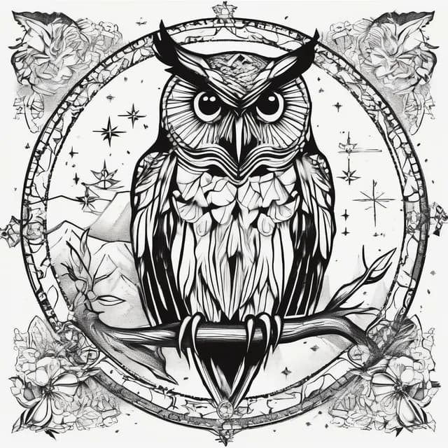 Owl And Compass tattoo design