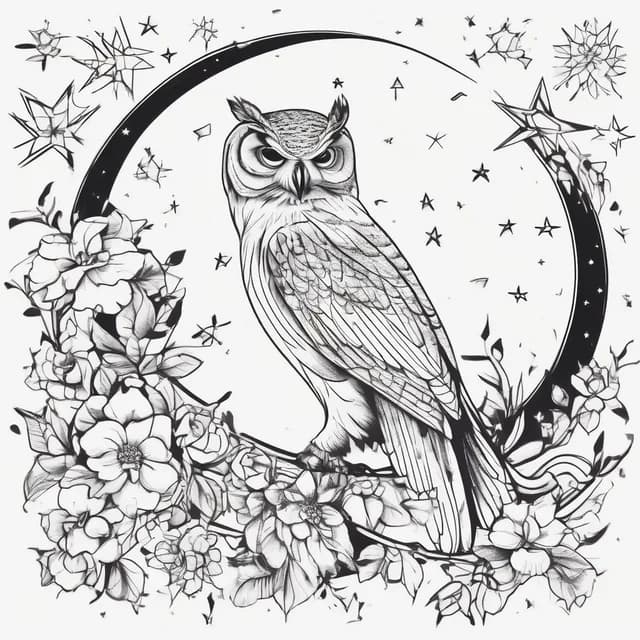 Owl And Crescent Moon tattoo design
