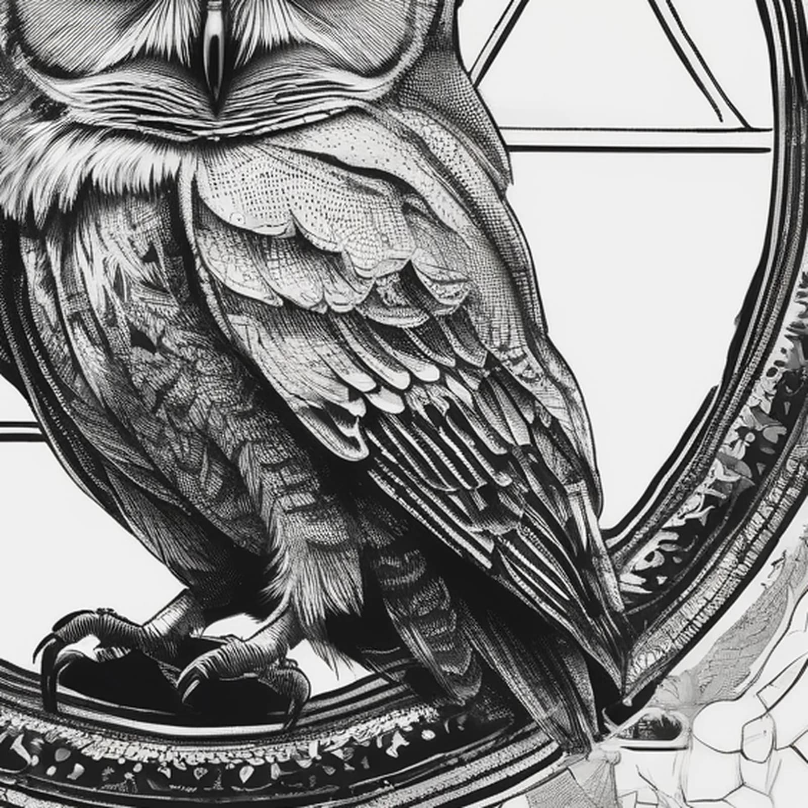 Owl And Eye Of Providence tattoo design, close-up detail