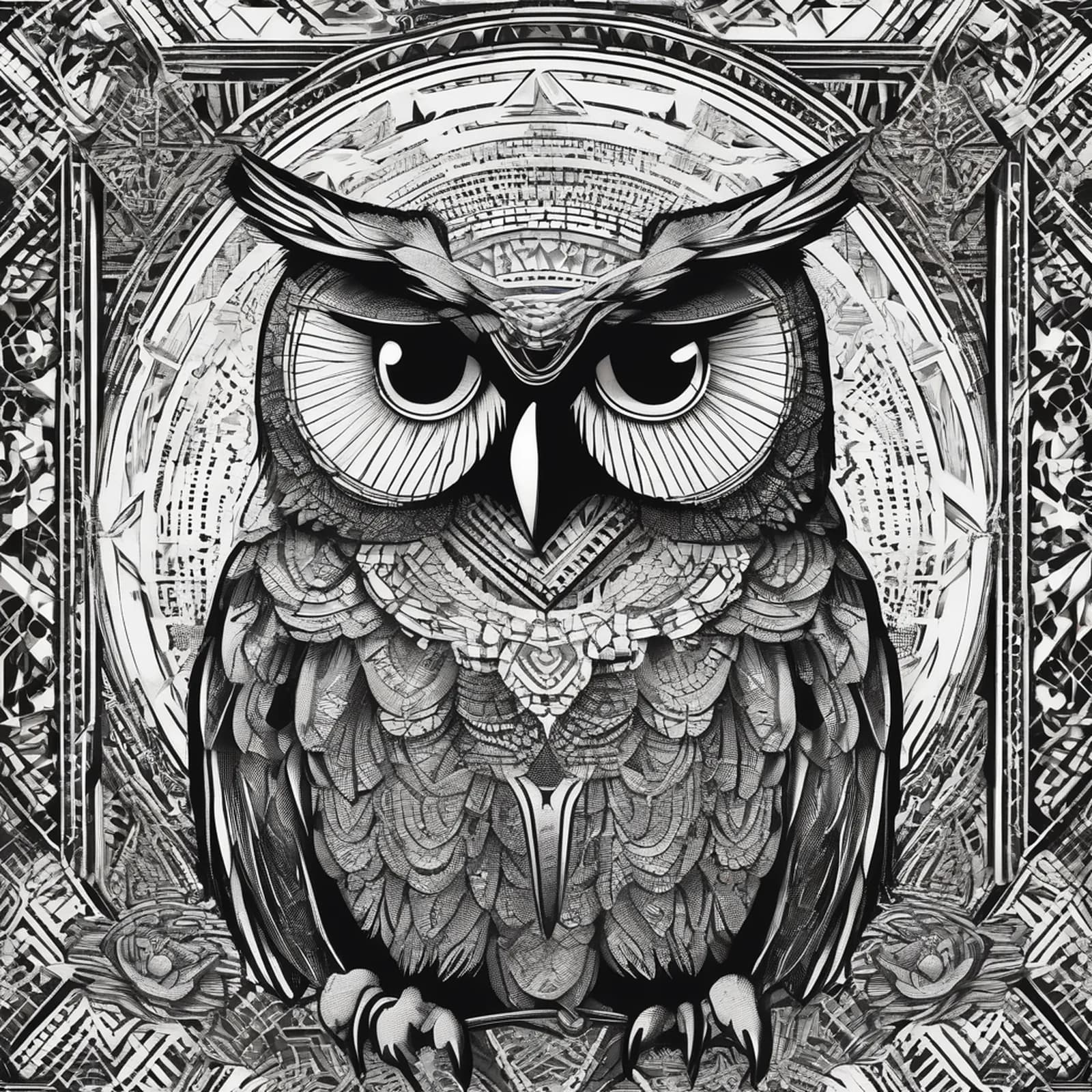 Owl And Eye Of Providence tattoo design, alternative version 2