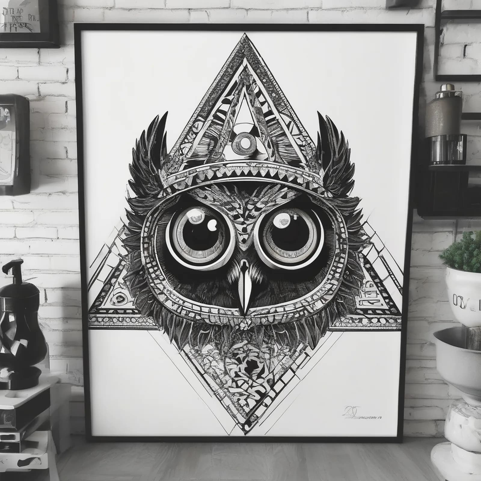Owl And Eye Of Providence tattoo design, alternative version 3