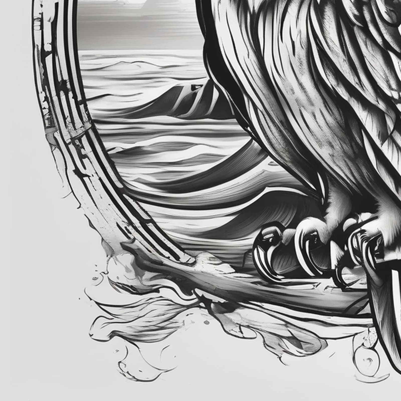 Owl And Lighthouse tattoo design, close-up detail