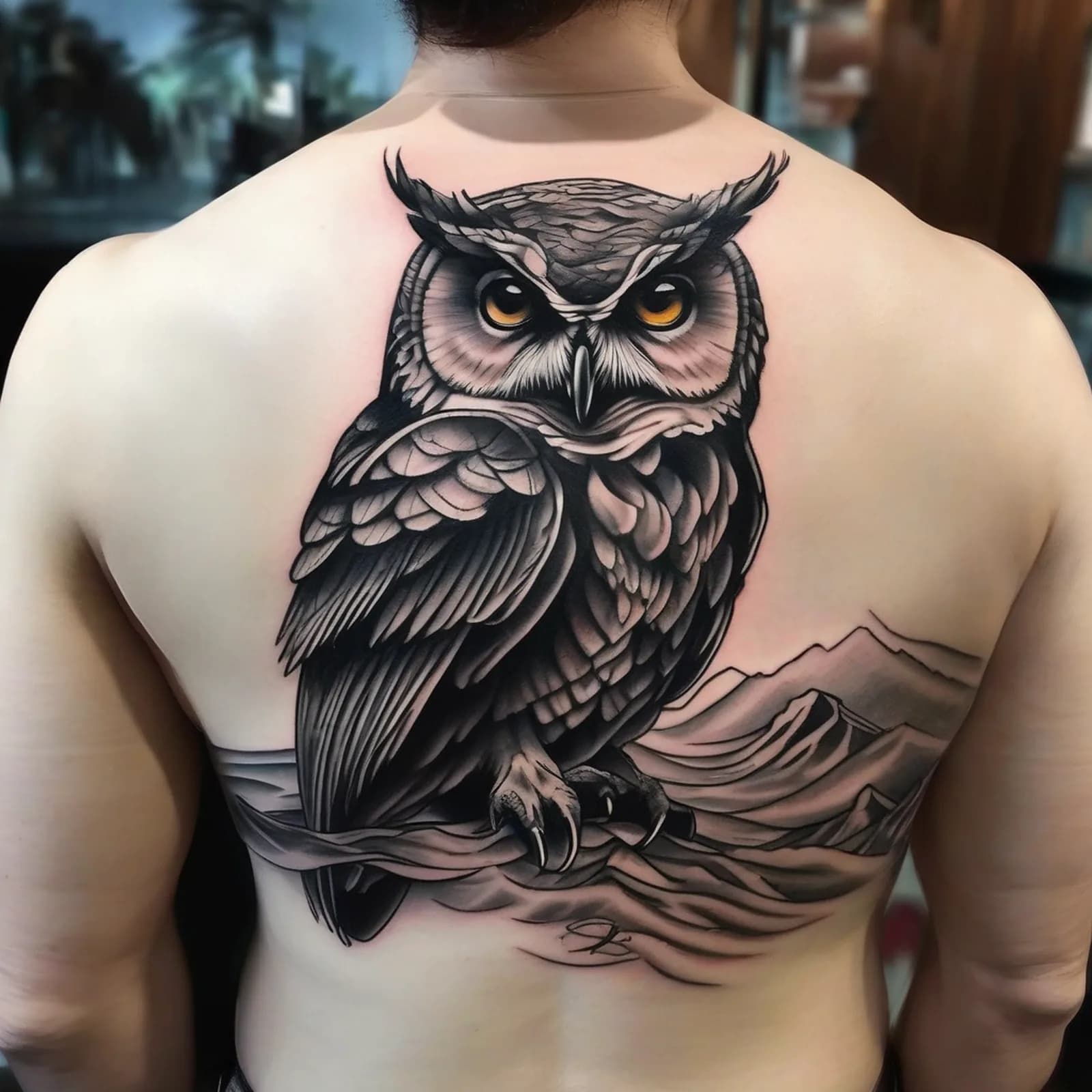Owl And Lighthouse tattoo design, alternative version 4