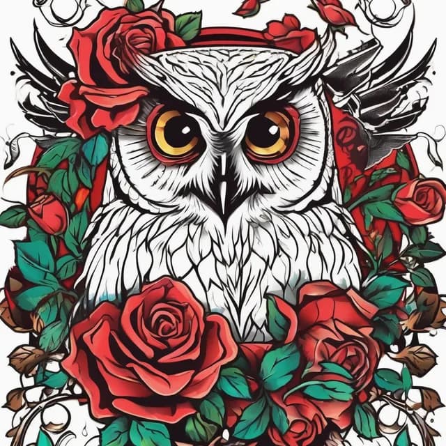 Owl And Rose tattoo design