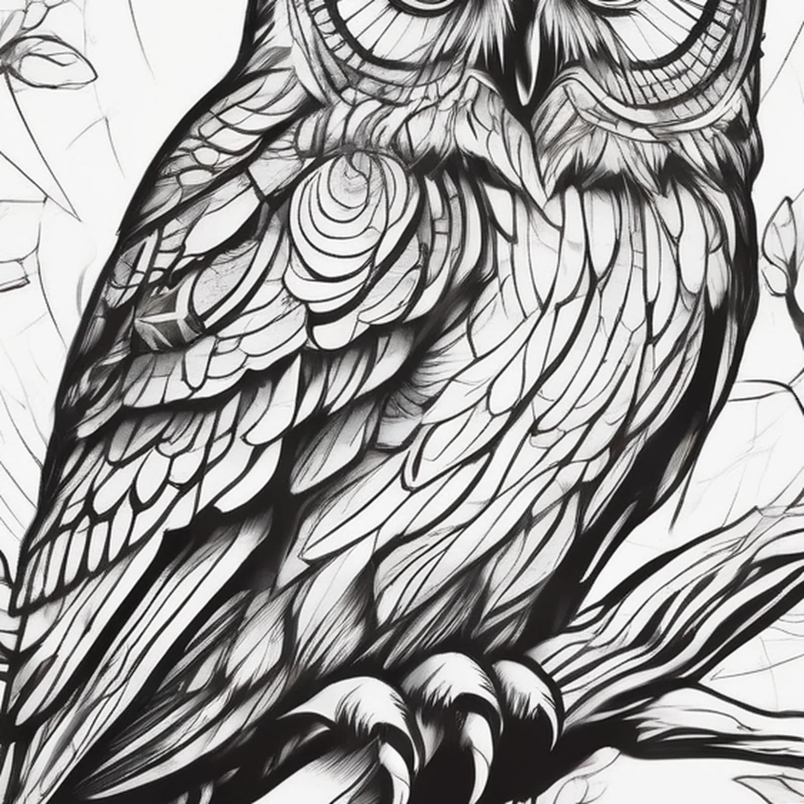 Owl Family Of Three tattoo design, close-up detail