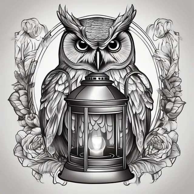Owl Guarding A Lantern tattoo design
