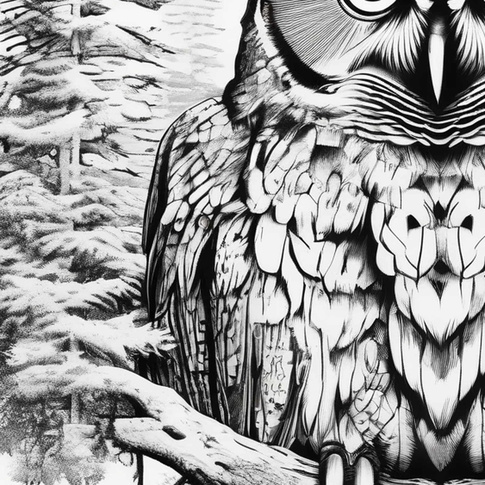 Owl In Forest tattoo design, close-up detail