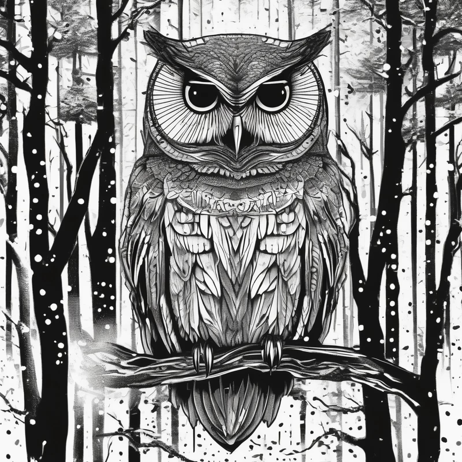 Owl In Forest tattoo design, alternative version 4