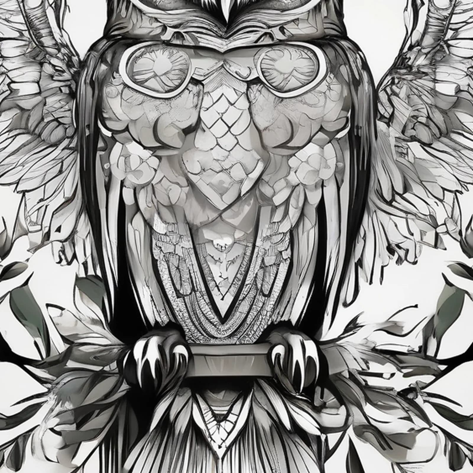 Owl Of Athena tattoo design, close-up detail