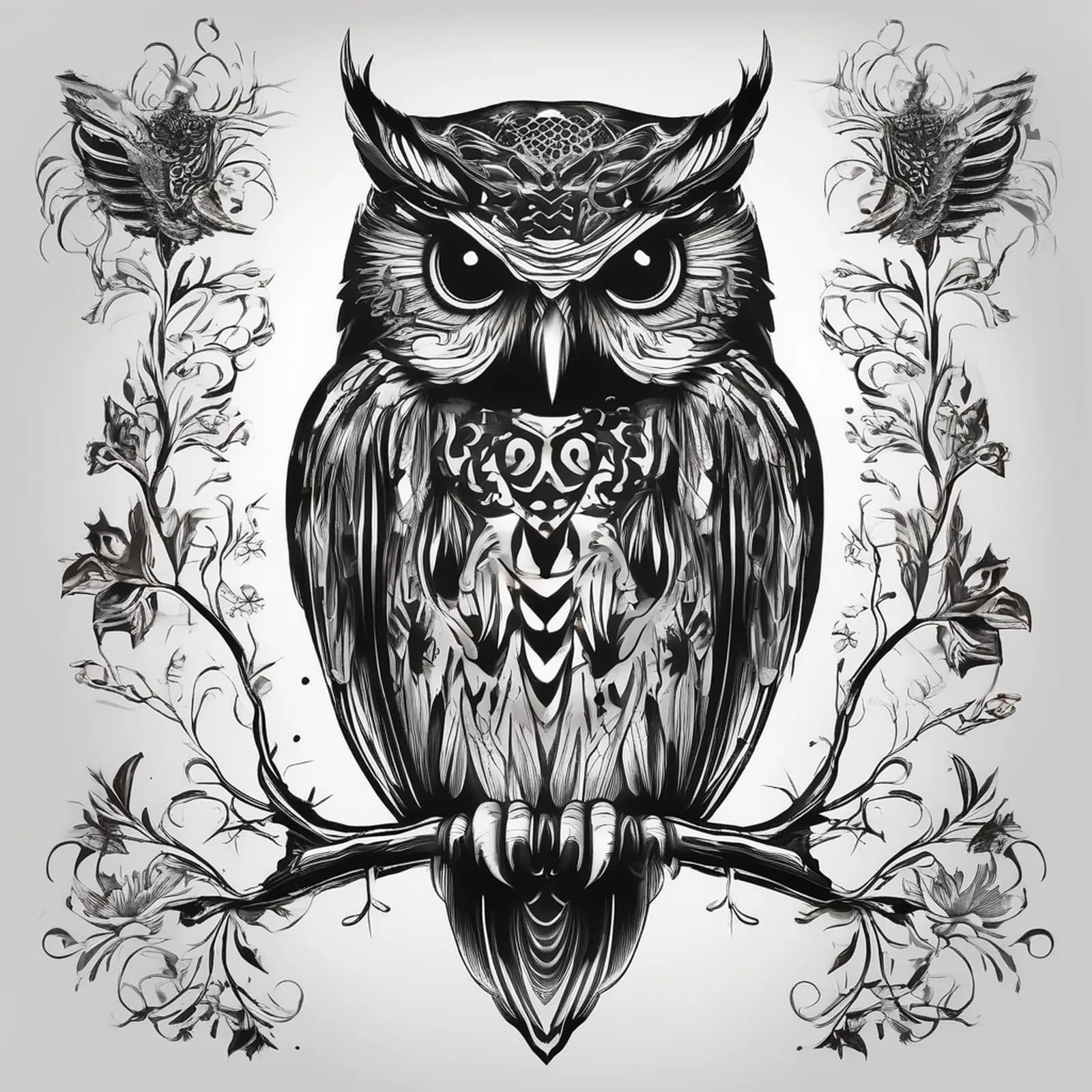 Owl On The Foot tattoo design, alternative version 2