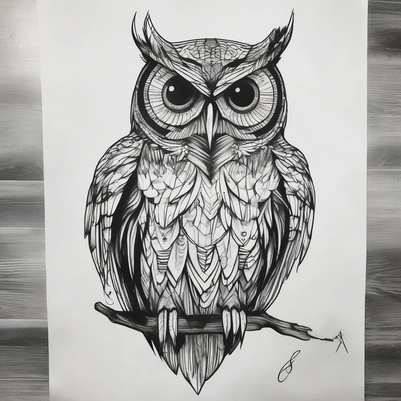 Owl On The Foot tattoo design, alternative version 3
