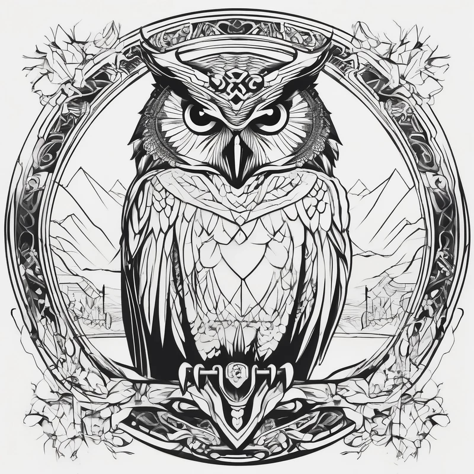 Owl On The Nape tattoo design, alternative version 2