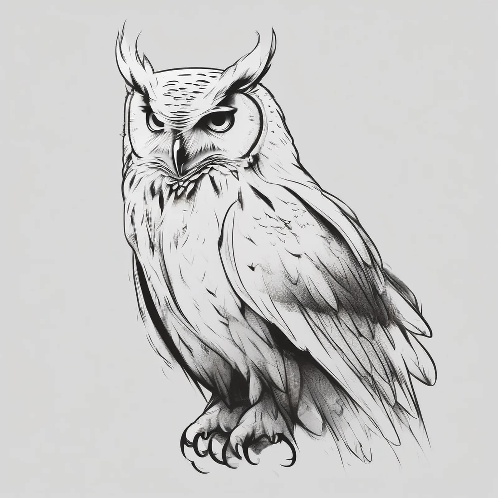 Owl On The Nape tattoo design, alternative version 3