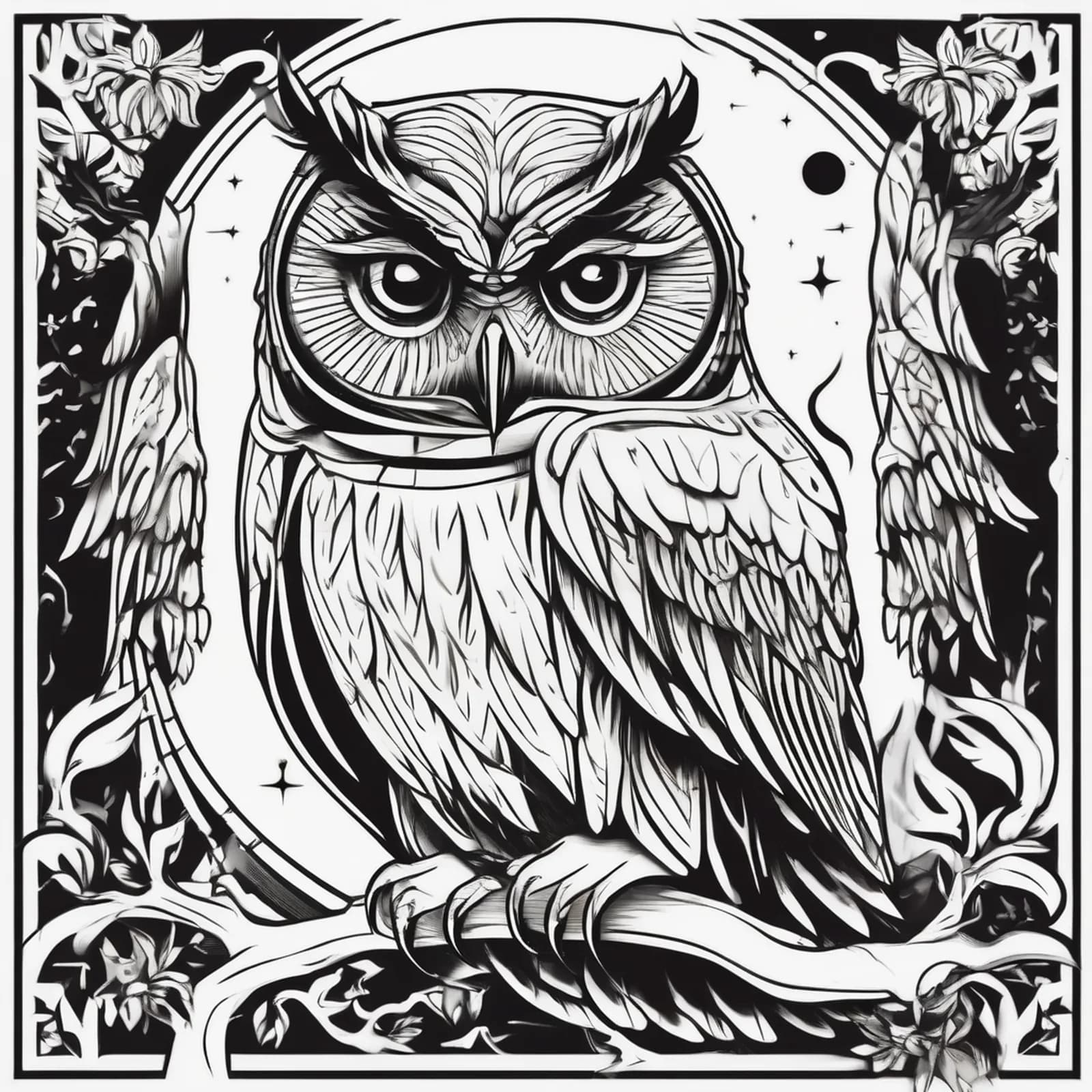 Owl On The Nape tattoo design, alternative version 4