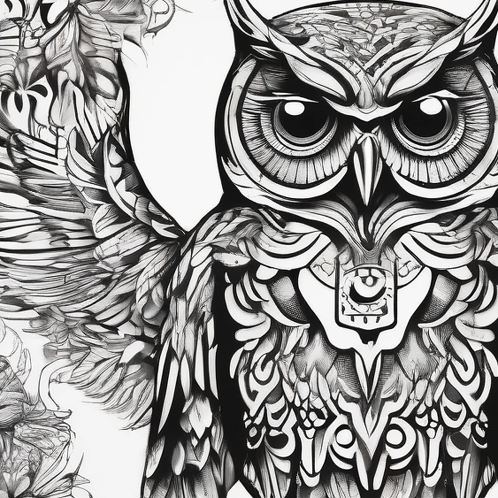 Owl On The Sternum tattoo design, close-up detail