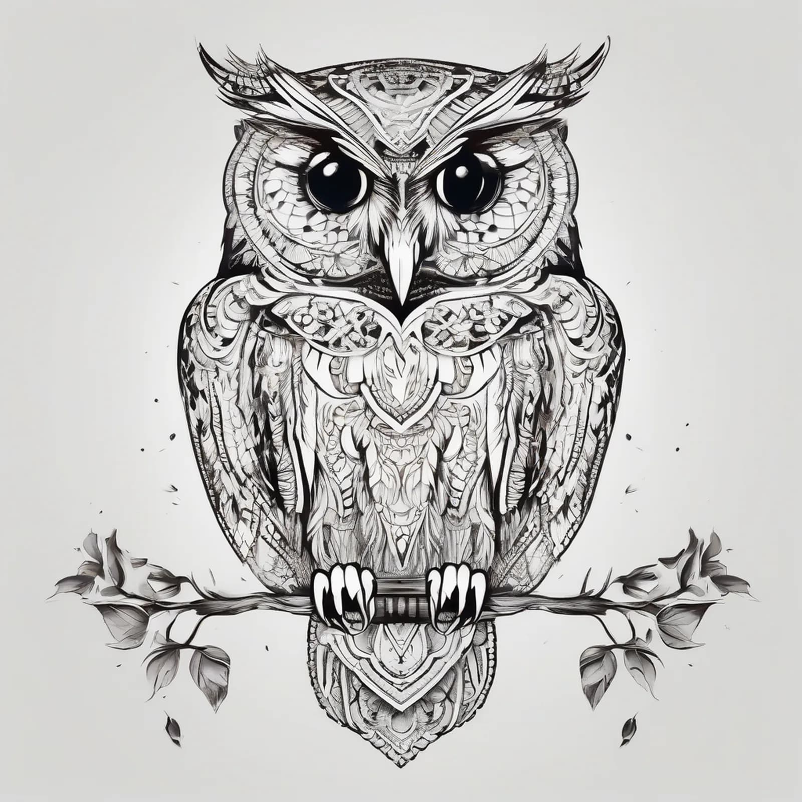 Owl On The Sternum tattoo design, alternative version 2
