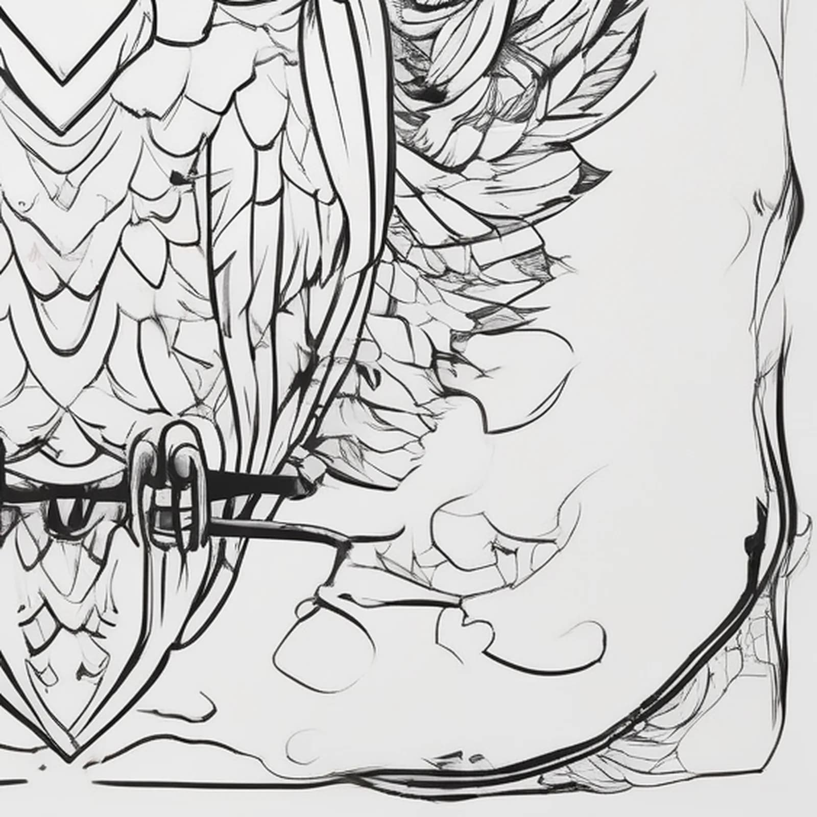 Owl Outline tattoo design, close-up detail