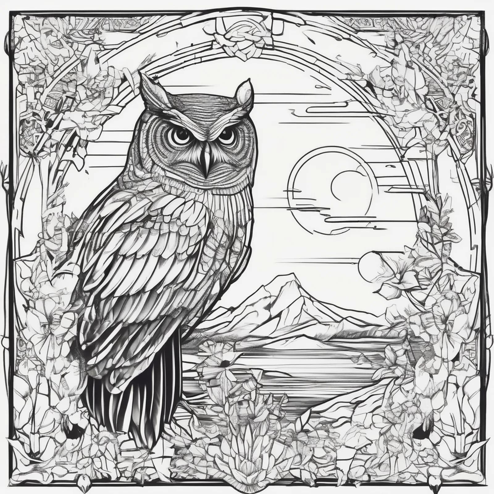 Owl Outline tattoo design, alternative version 3