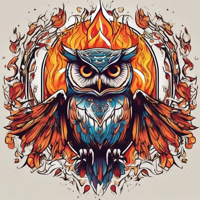 Owl Rising From Flames tattoo design