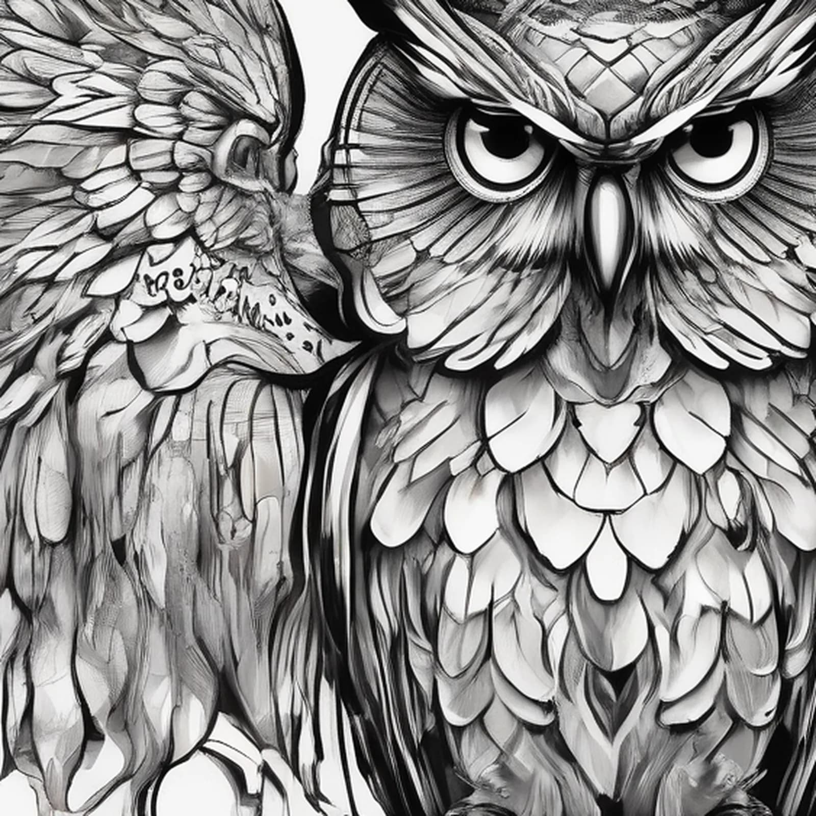 Owl Versus Snake tattoo design, close-up detail