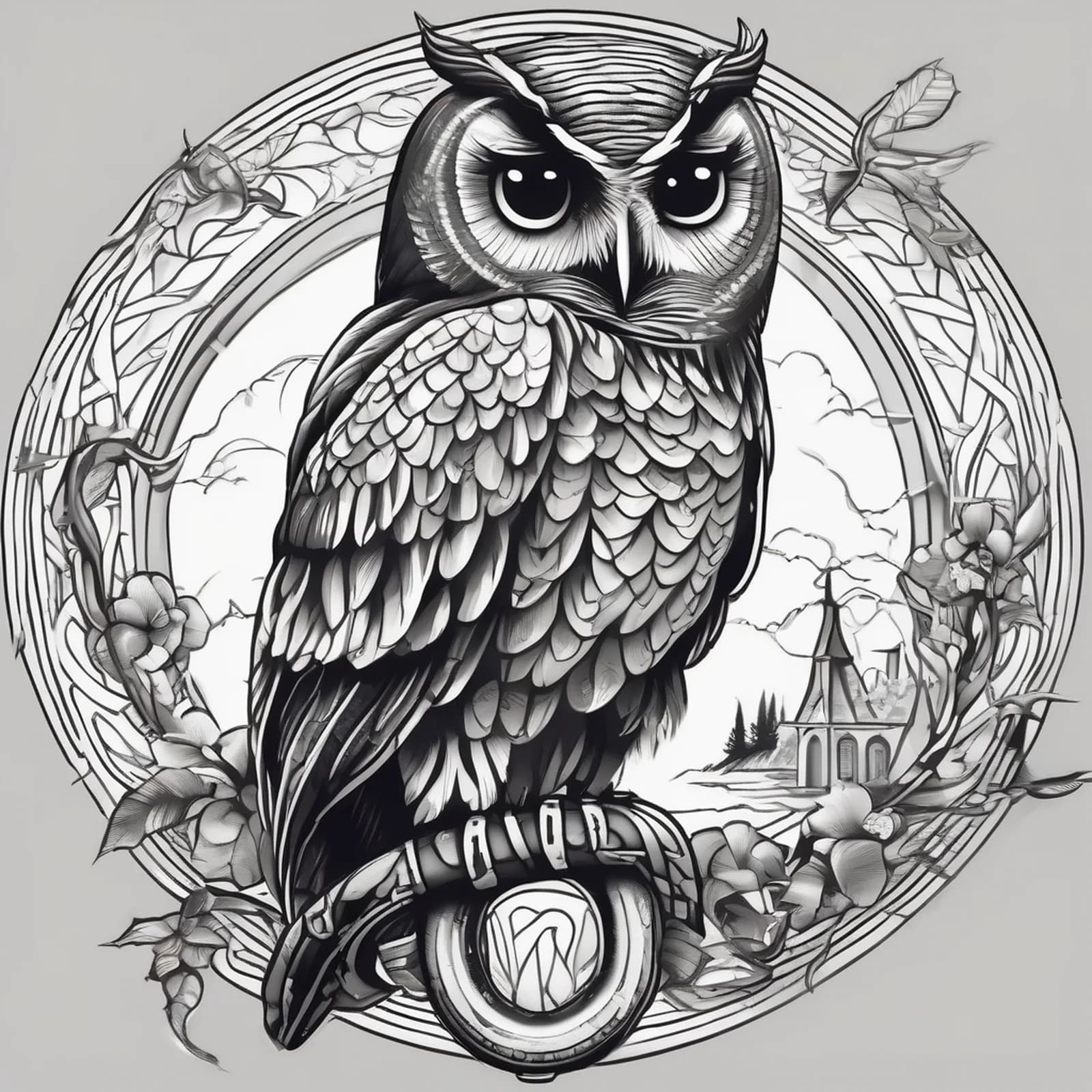 Owl Versus Snake tattoo design, alternative version 3