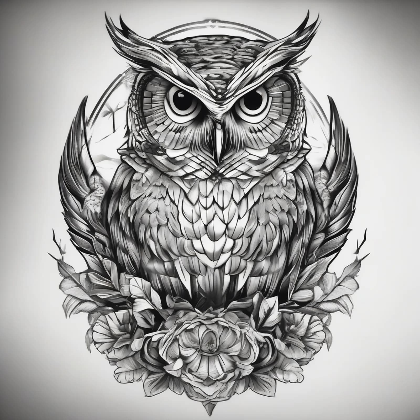 Owl Versus Snake tattoo design, alternative version 4