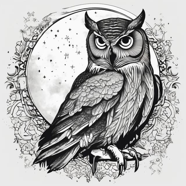 Owl With Moon Phases tattoo design