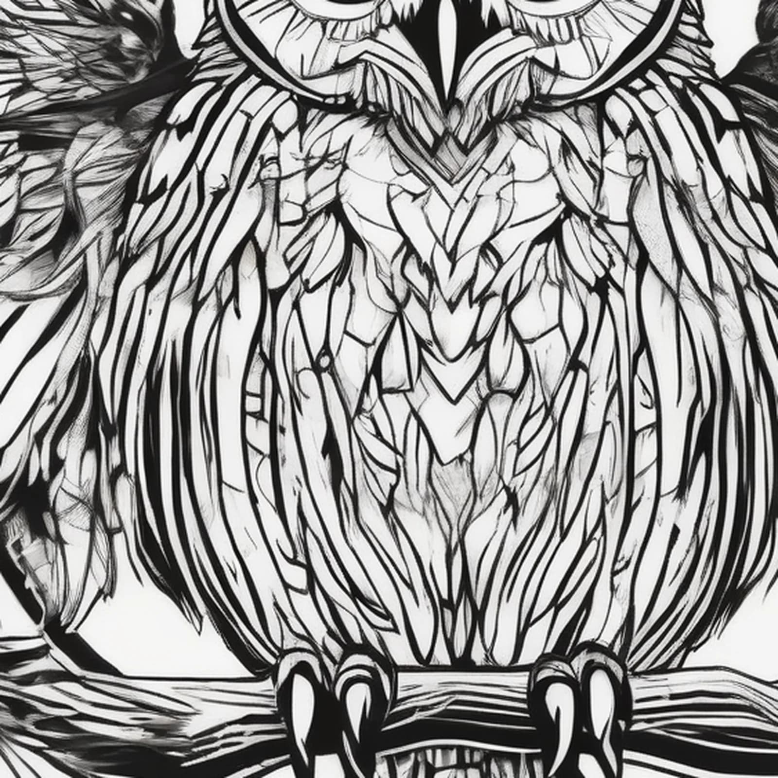 Paper Cut Silhouette Owl tattoo design, close-up detail