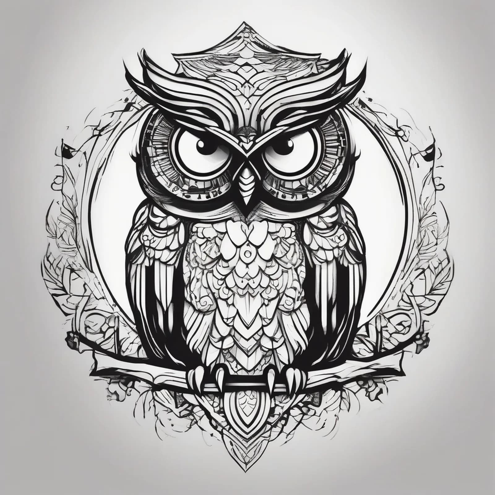 Paper Cut Silhouette Owl tattoo design, alternative version 2