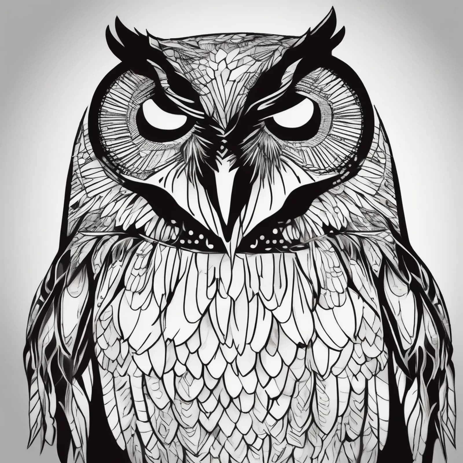 Paper Cut Silhouette Owl tattoo design, alternative version 3