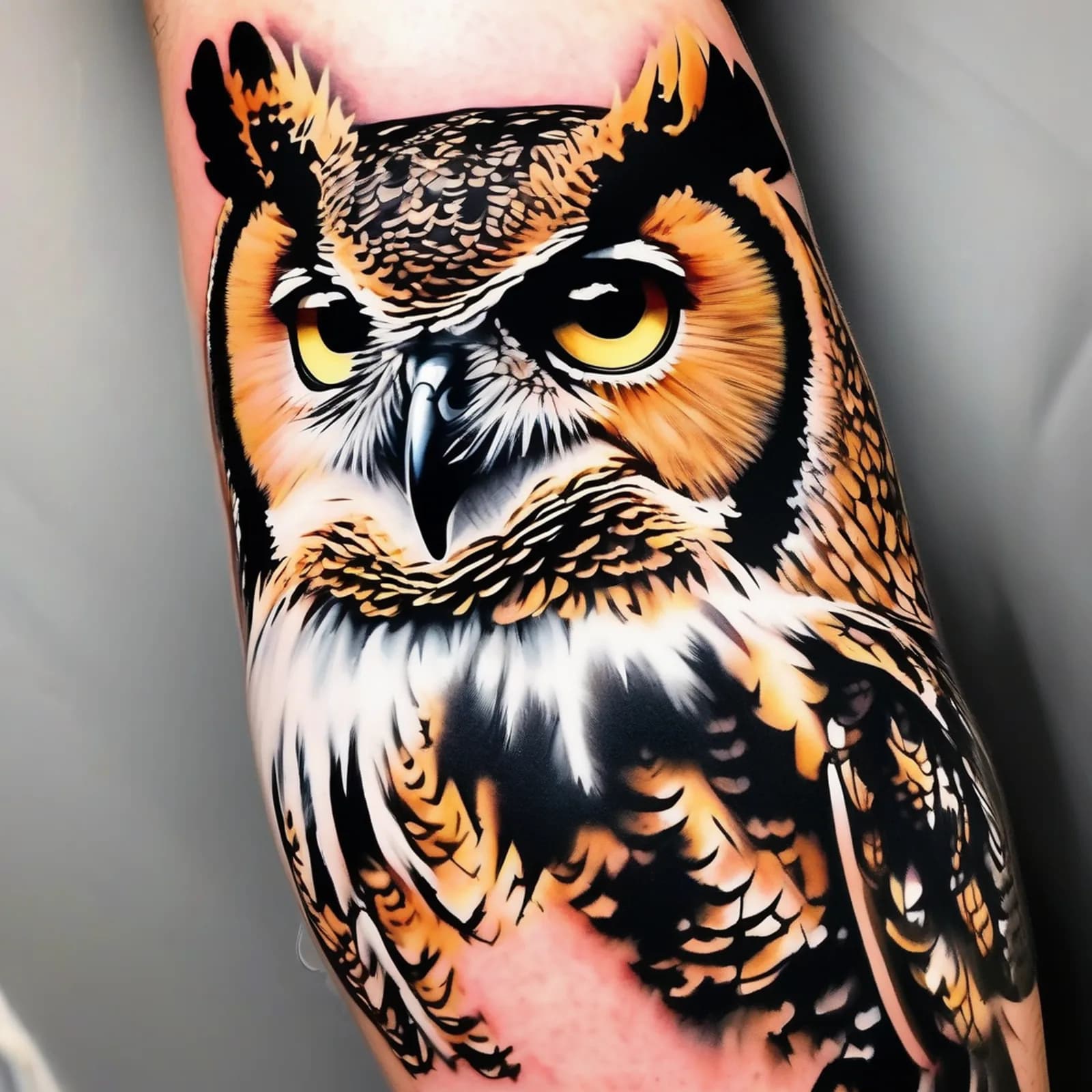 Realistic Great Horned Owl tattoo design, alternative version 2