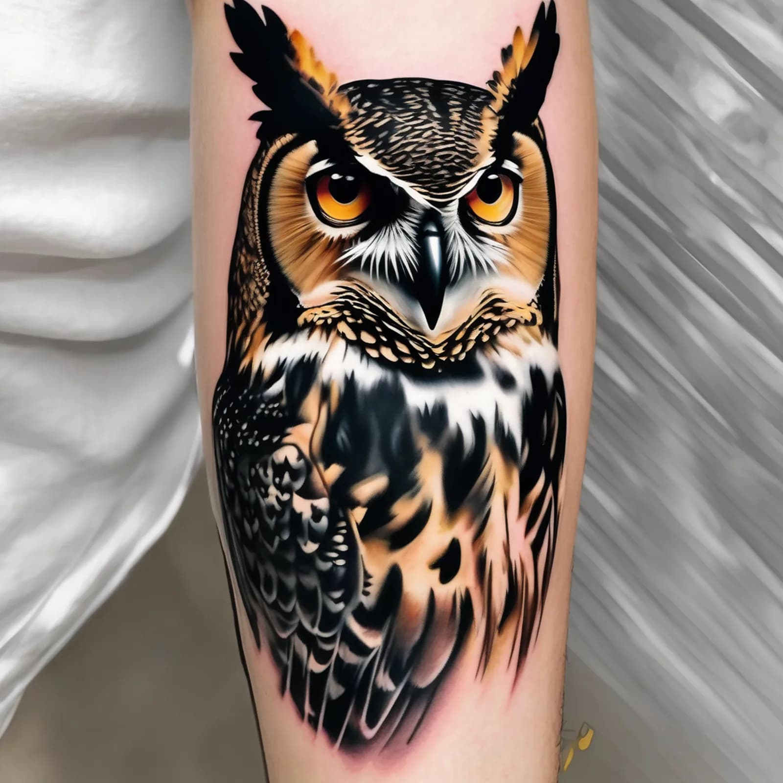 Realistic Great Horned Owl tattoo design, alternative version 3