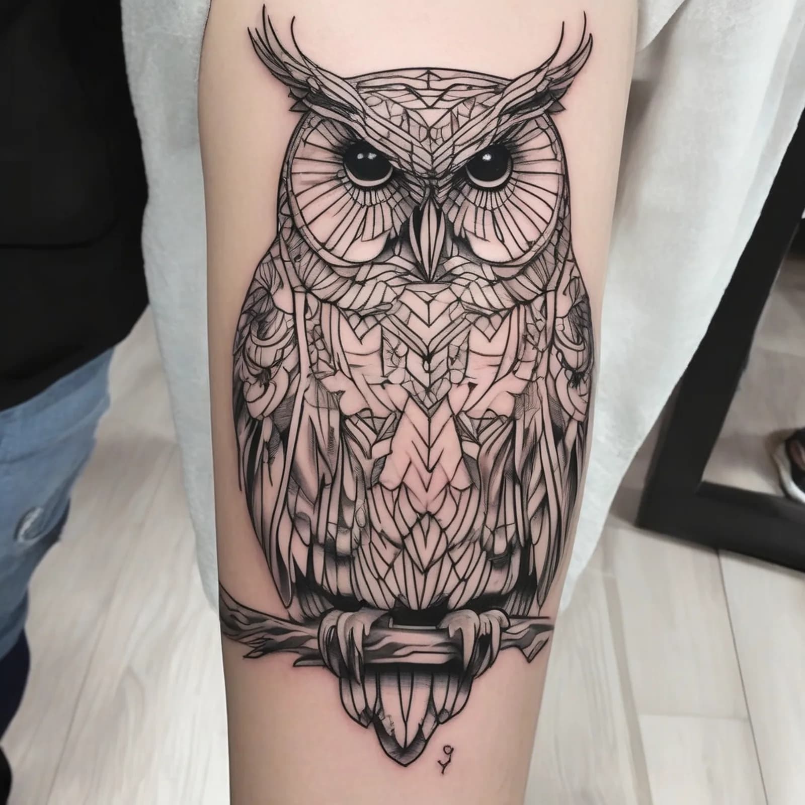 Single Continuous Line Owl tattoo design, alternative version 4