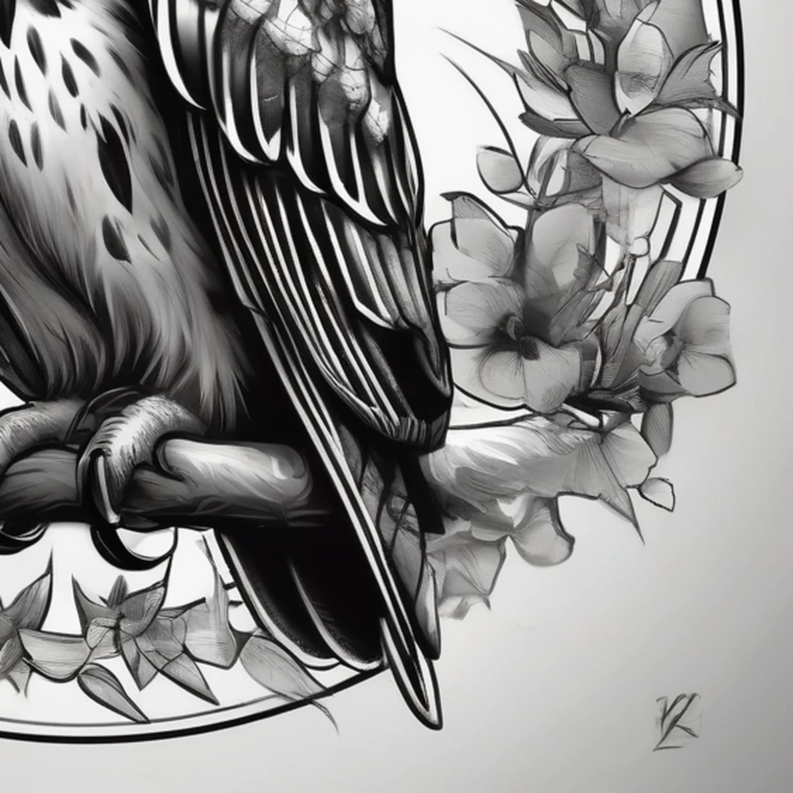 Spectacled Owl tattoo design, close-up detail