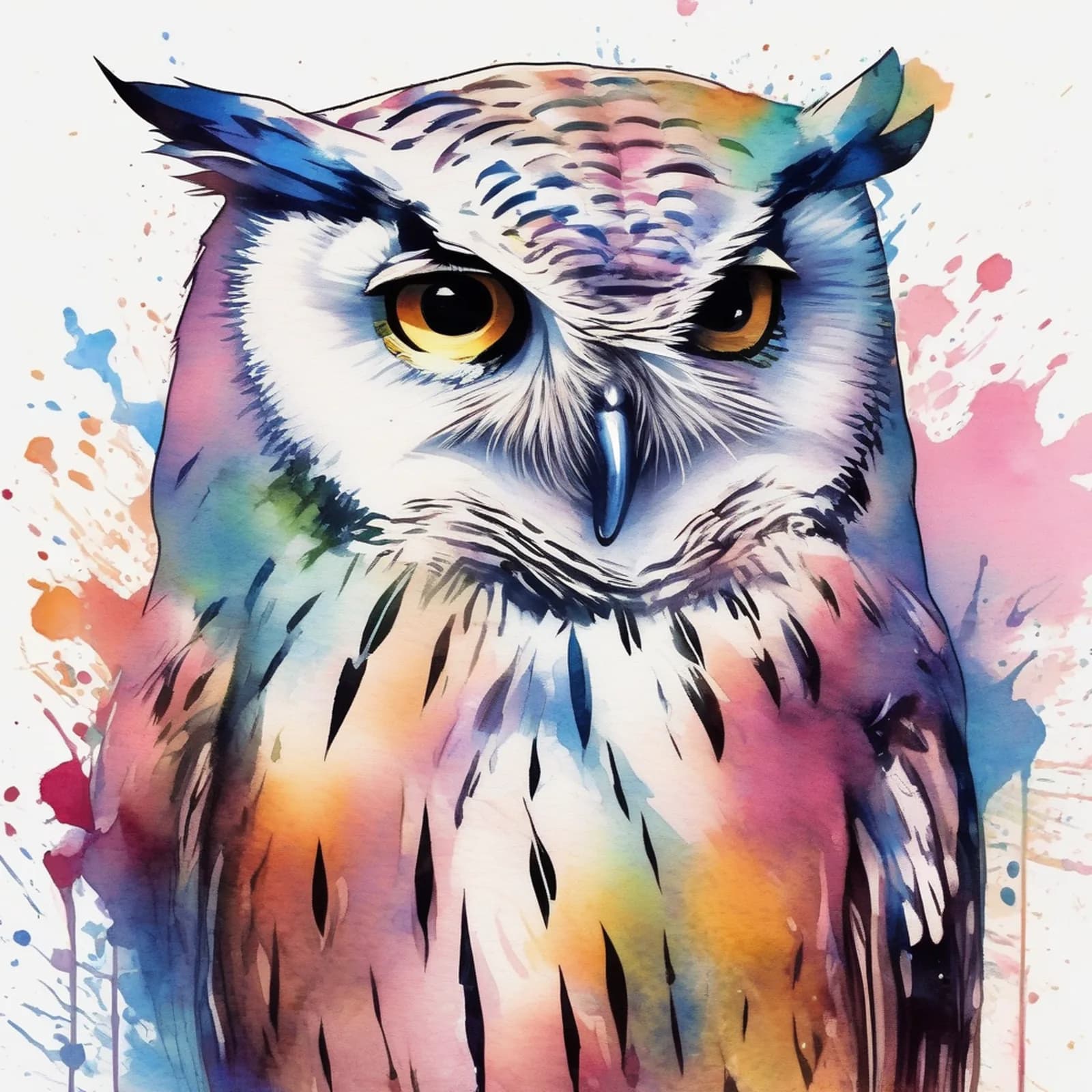 Watercolor Splash Owl tattoo design